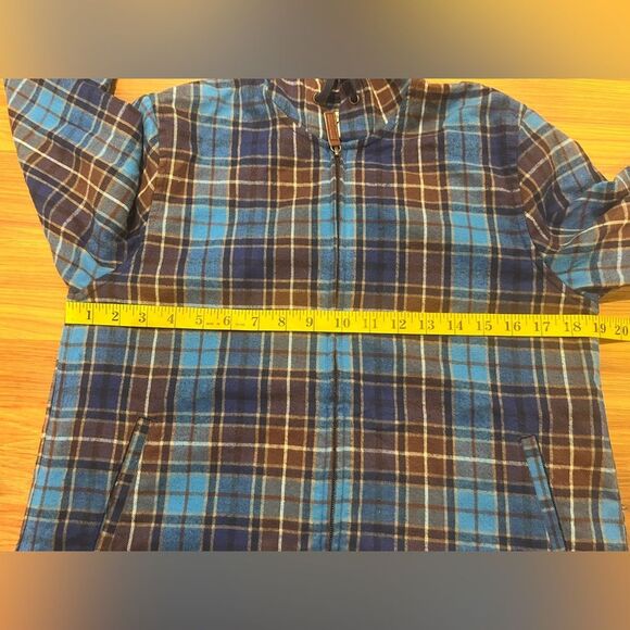 L.L.Bean blue flannel zip up jacket with hoodie Size XS Blue and Brown - Picture 3 of 10